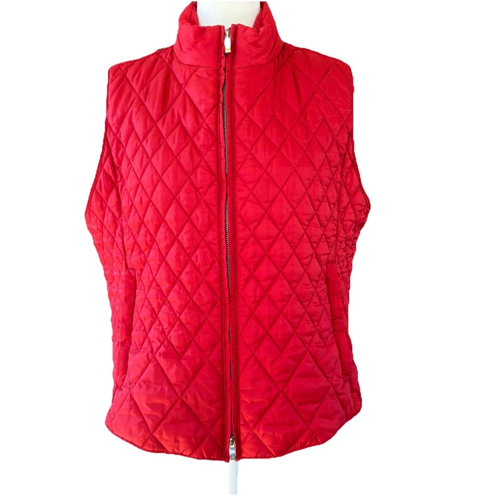 Talbots Red Quilted Puffer Vest Women's Large 3 Zipper Pockets Full Zip Jacket